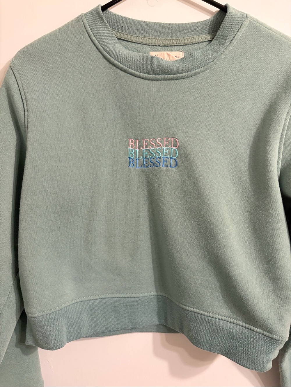Brooklyn Cloth Sage Green "Blessed" Embroidered Sweatshirt